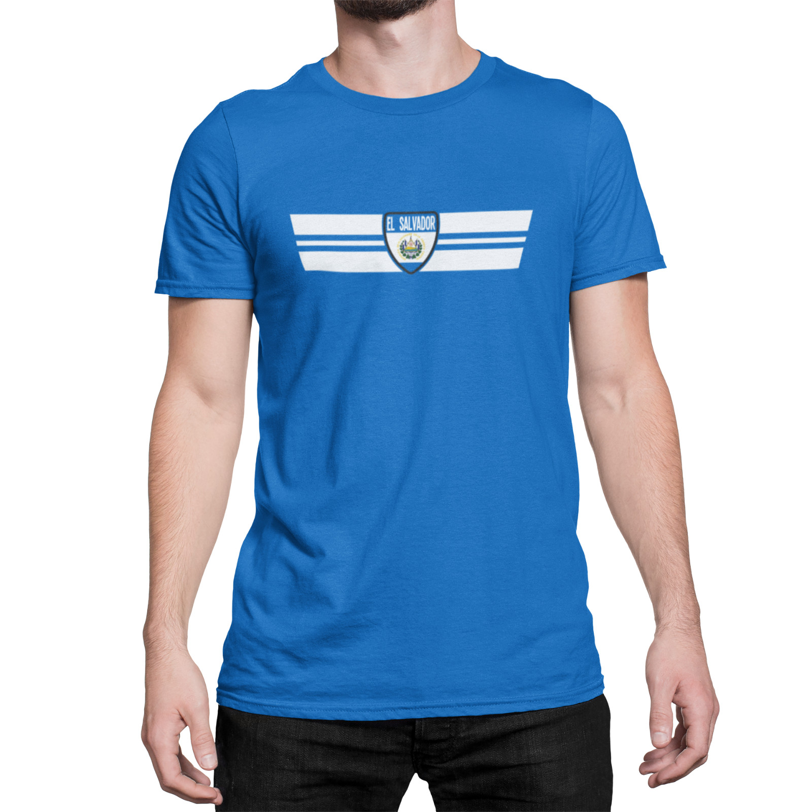 EL SALVADOR Retro Strip Mens Quality Cotton T-Shirt Football Sports Patriotism