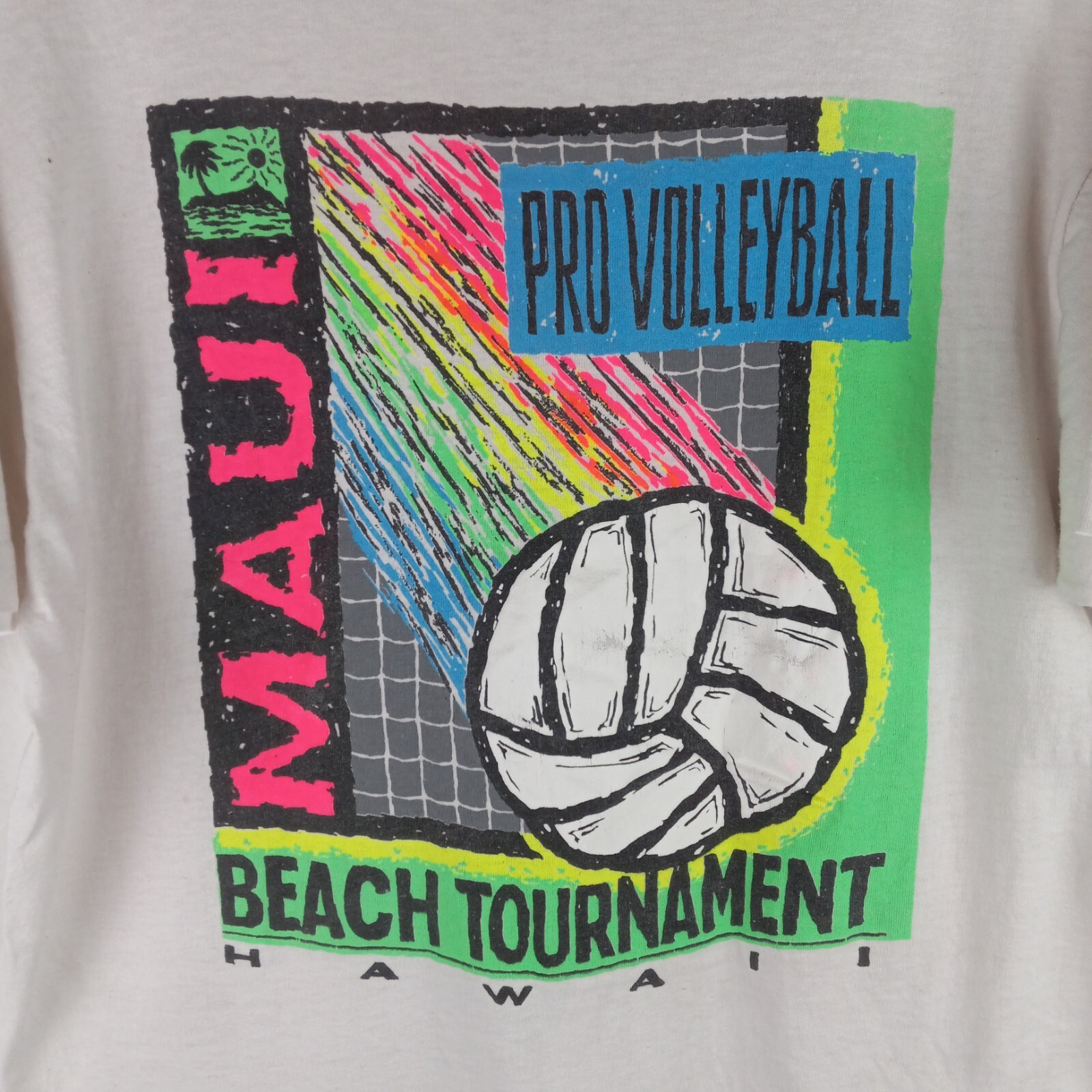 Vintage 90s Maui Beach Volleyball Tournament Double Sided Hawaii Mens Shirt Sz L