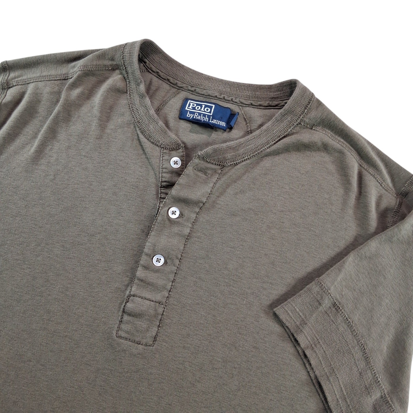 Polo Ralph Lauren Henley Shirt Men XL Green Short Sleeve Cotton Military Vintage