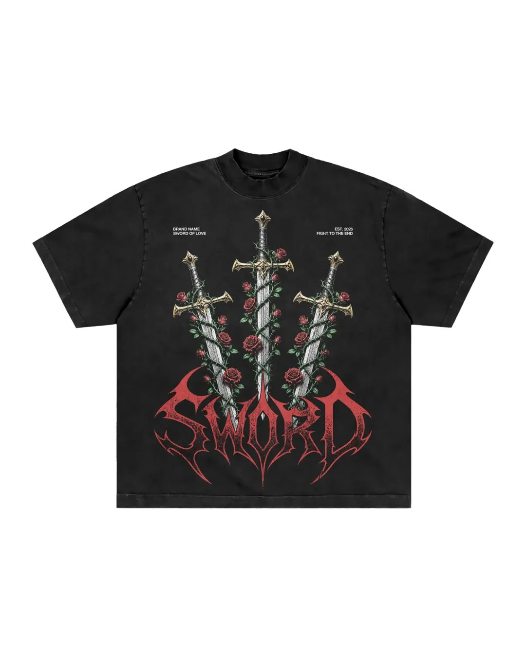Sword Rose Gothic Graphic T Shirt Vintage Streetwear Tee Unisex