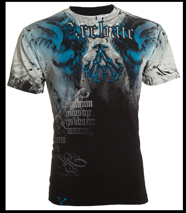 ARCHAIC by AFFLICTION Black Blue NIGHTWATCHER Short Sleeve Slim Fit Y2K T-shirt
