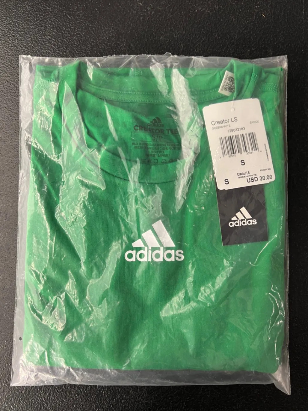 Adidas Creator LS Green White T-Shirt Small LONG Sleeve Athletic Workout Tee