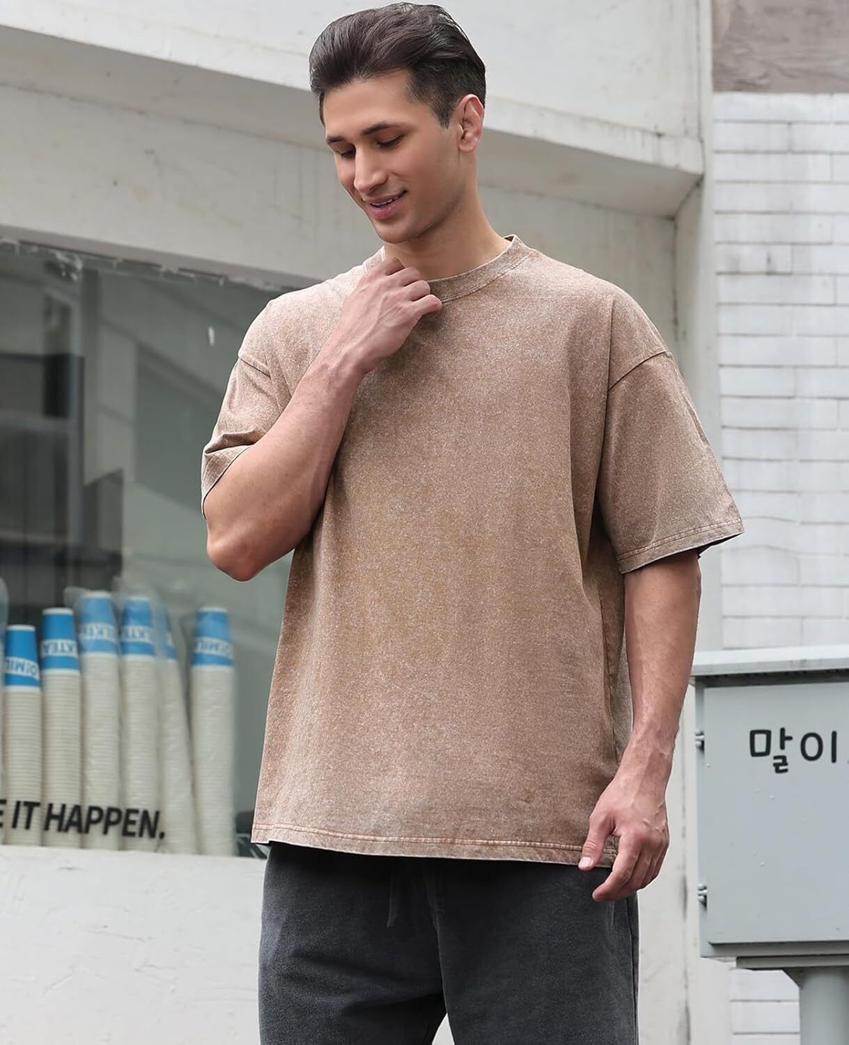 Men’s Vintage Washed Oversized T Shirt Loose Fit 100% Cotton Short Sleeve Tee