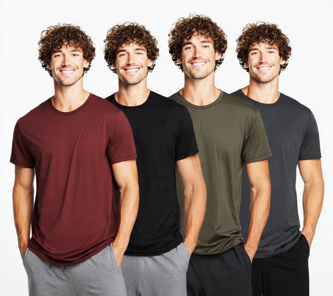 4 Pack Mens Premium Crewneck T Shirts Multi Color Polyester Blend Athletic Tees