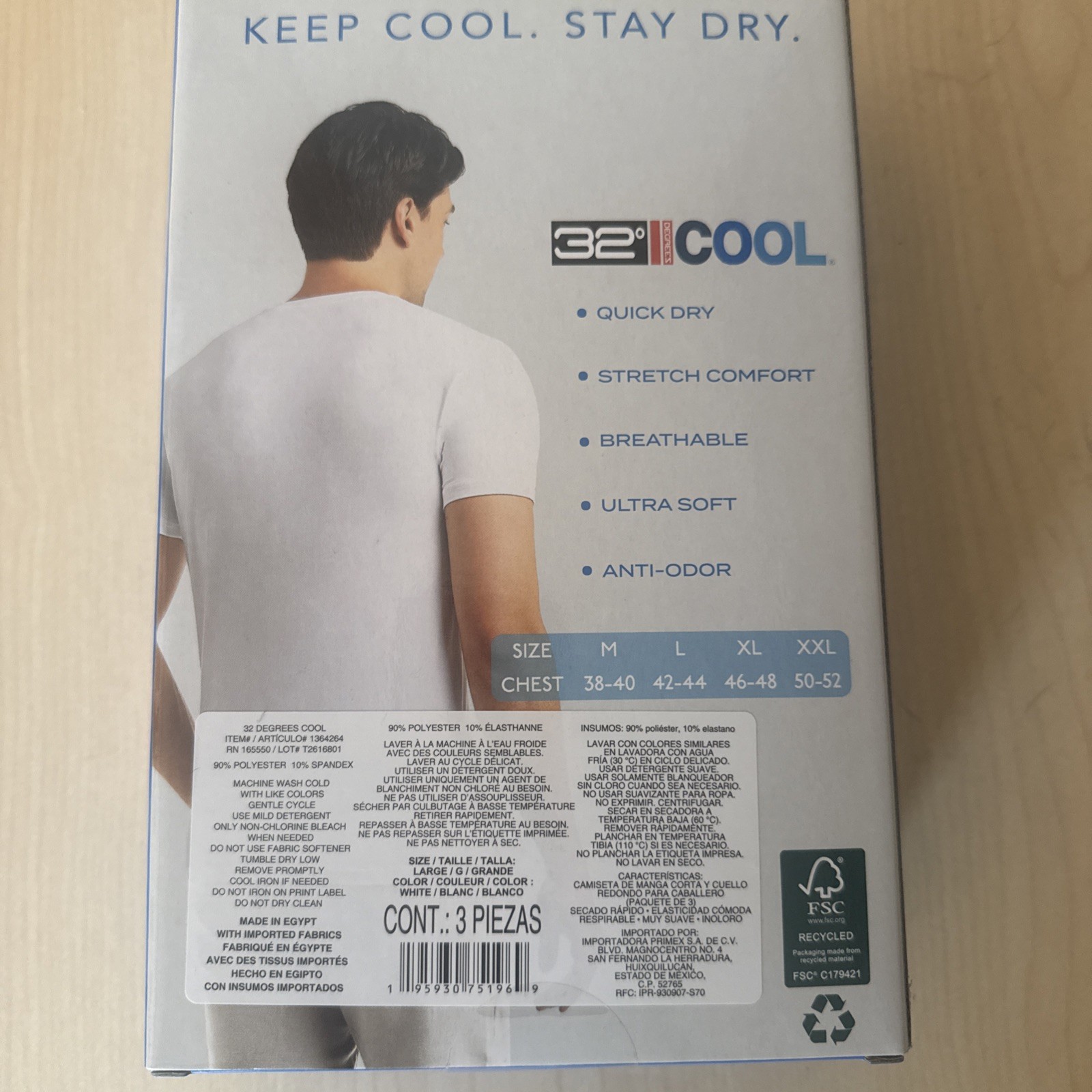 NEW Men’s 32 Degrees Cool Short Sleeve Crew Nck T-Shirts – 3 Pack – White – Med
