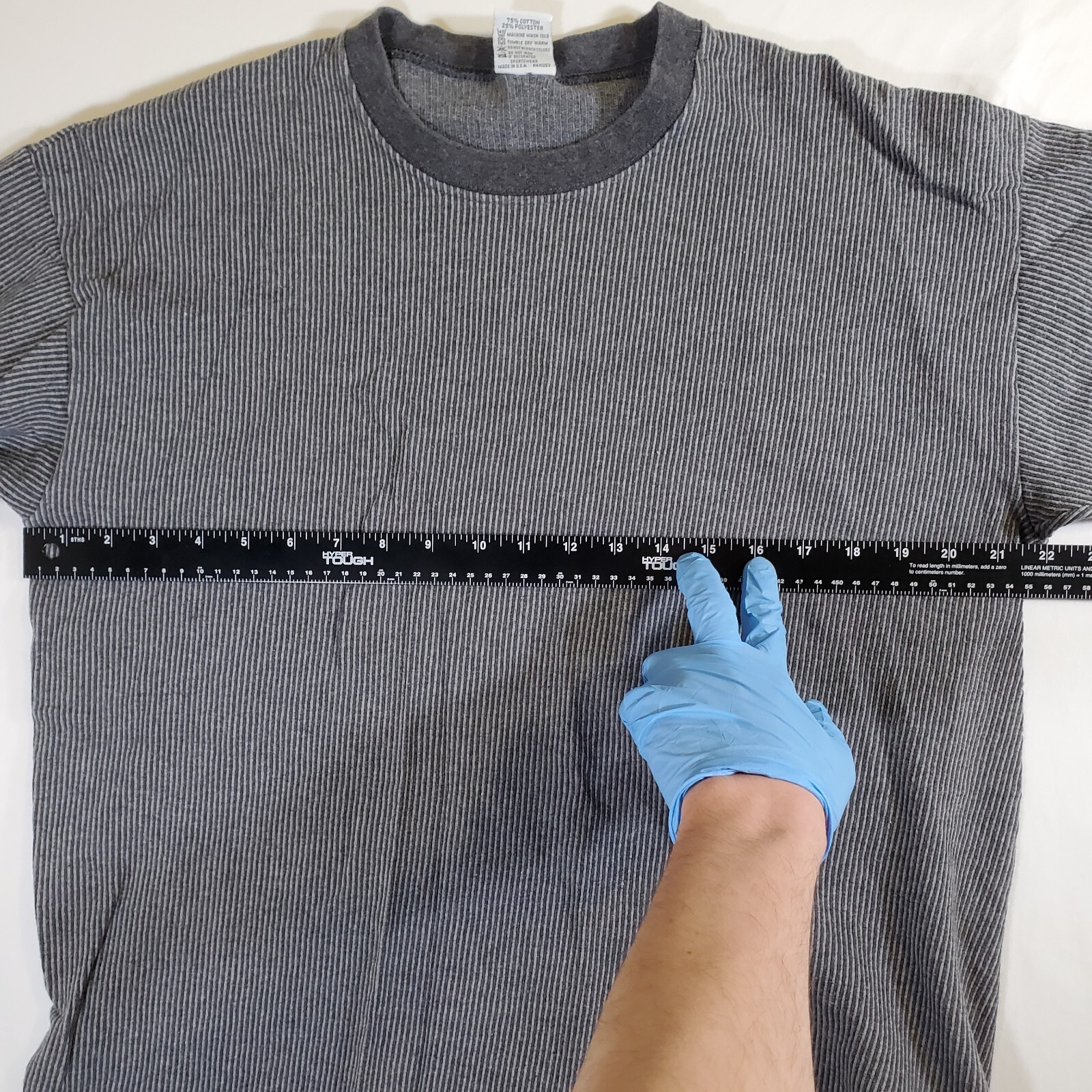 Cal Cru Gray Ribbed Polycotton Made in USA VTG 80s 90s XL TShirt T-Shirt Top