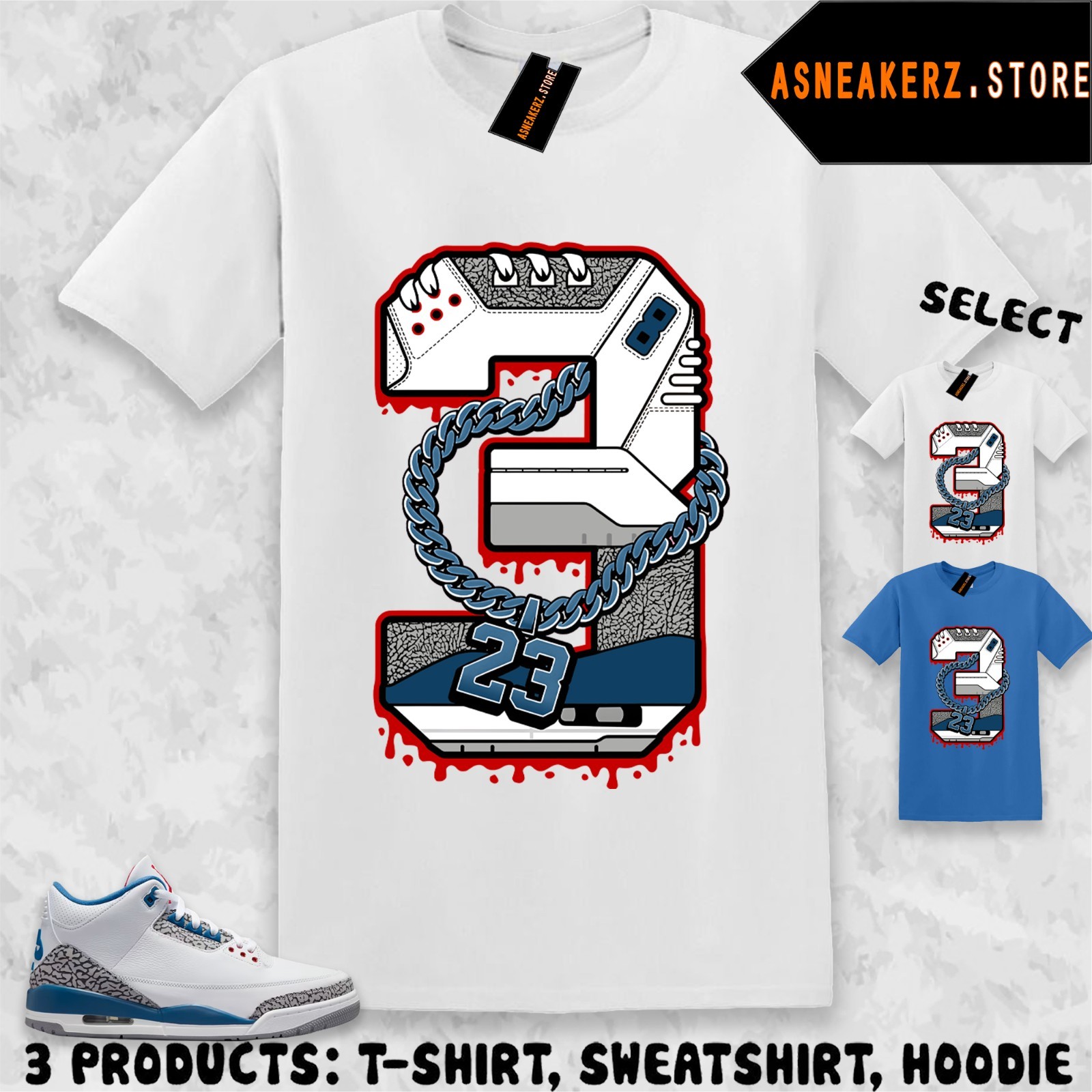 Tee Shirt Matching AJ 3 OG True Blue 2026 Match Sneaker Retro Number 3s T-Shirt