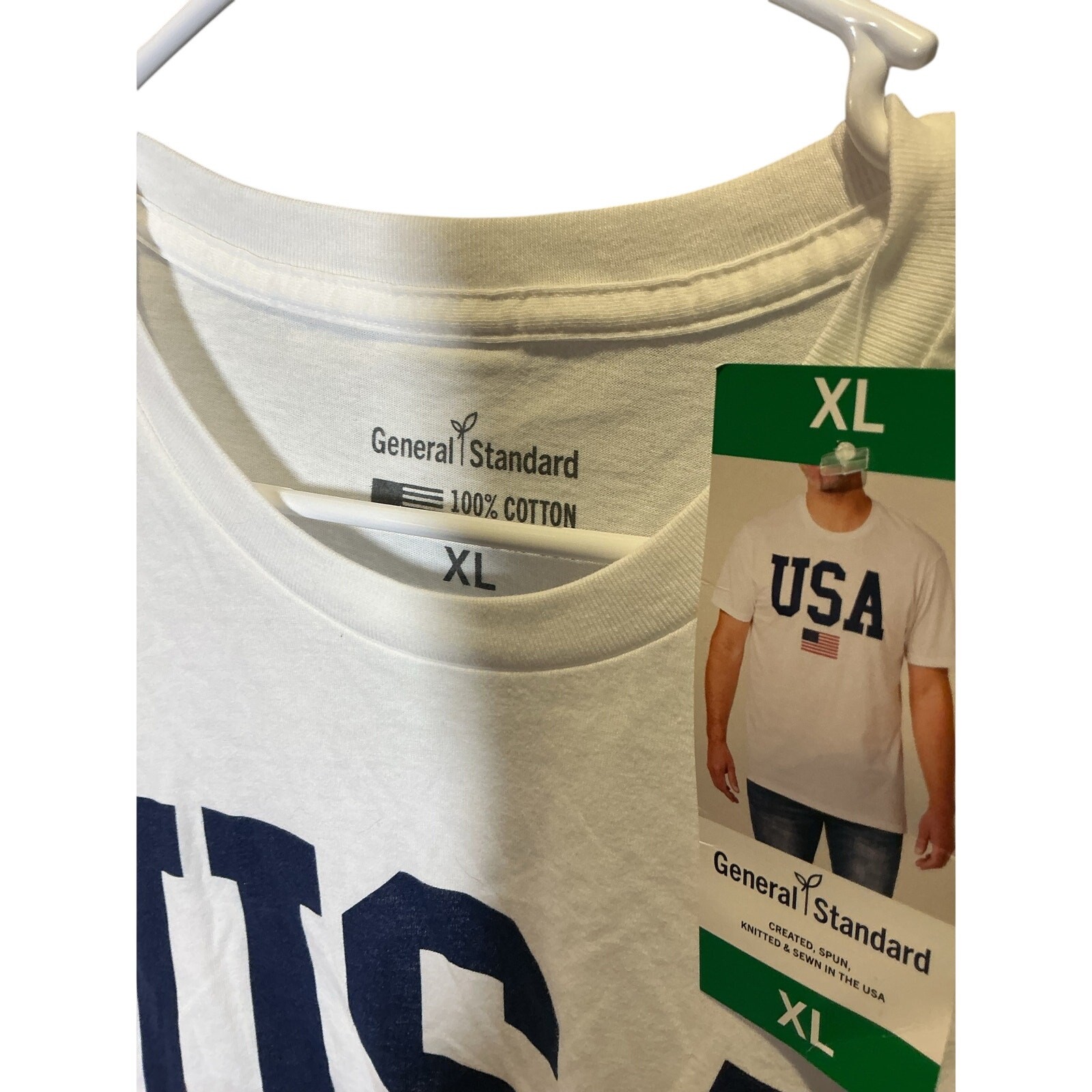General Standard White Red Blue USA Short Sleeve T-Shirt Size XL