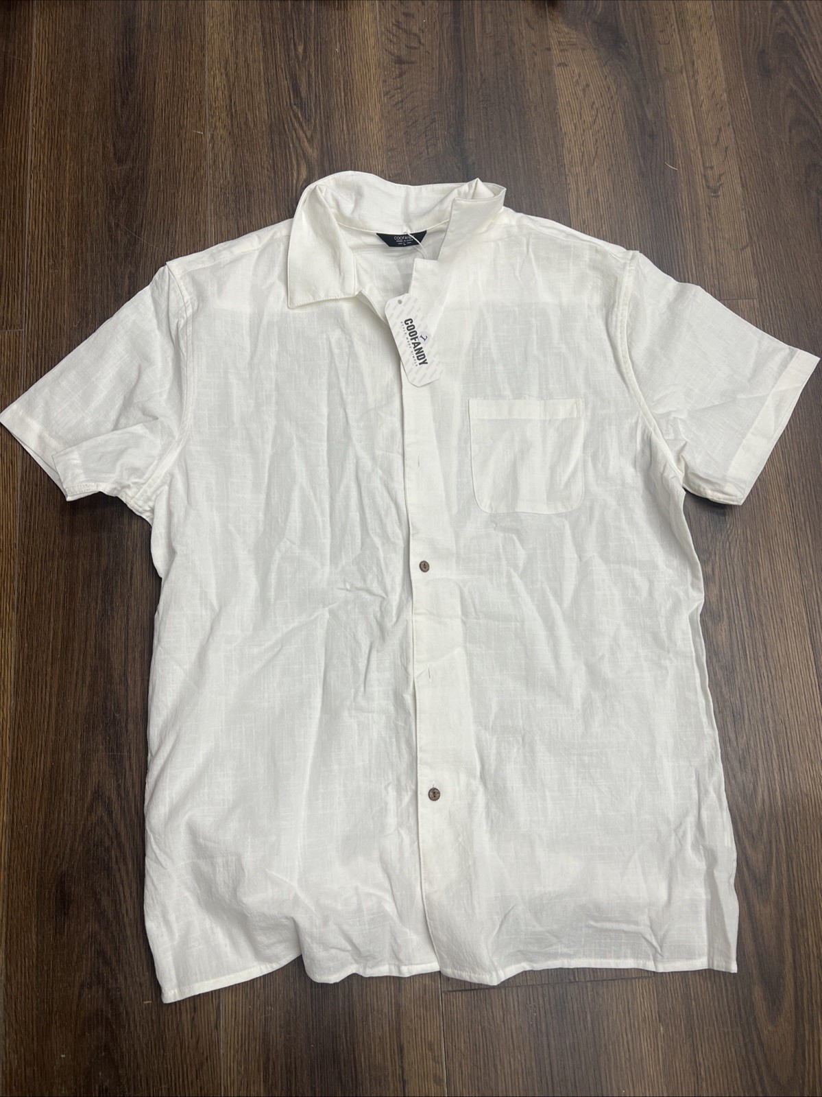 Coofandy Shirt Men’s Large White Linen Short Sleeve Button-Up Summer MNM243