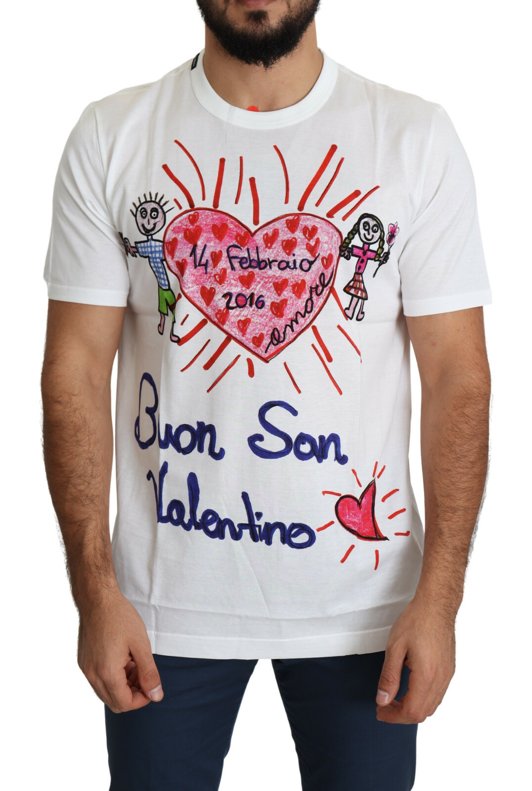 DOLCE & GABBANA T-shirt White Saint Valentine Hearts Print Men IT46/US36/S $600