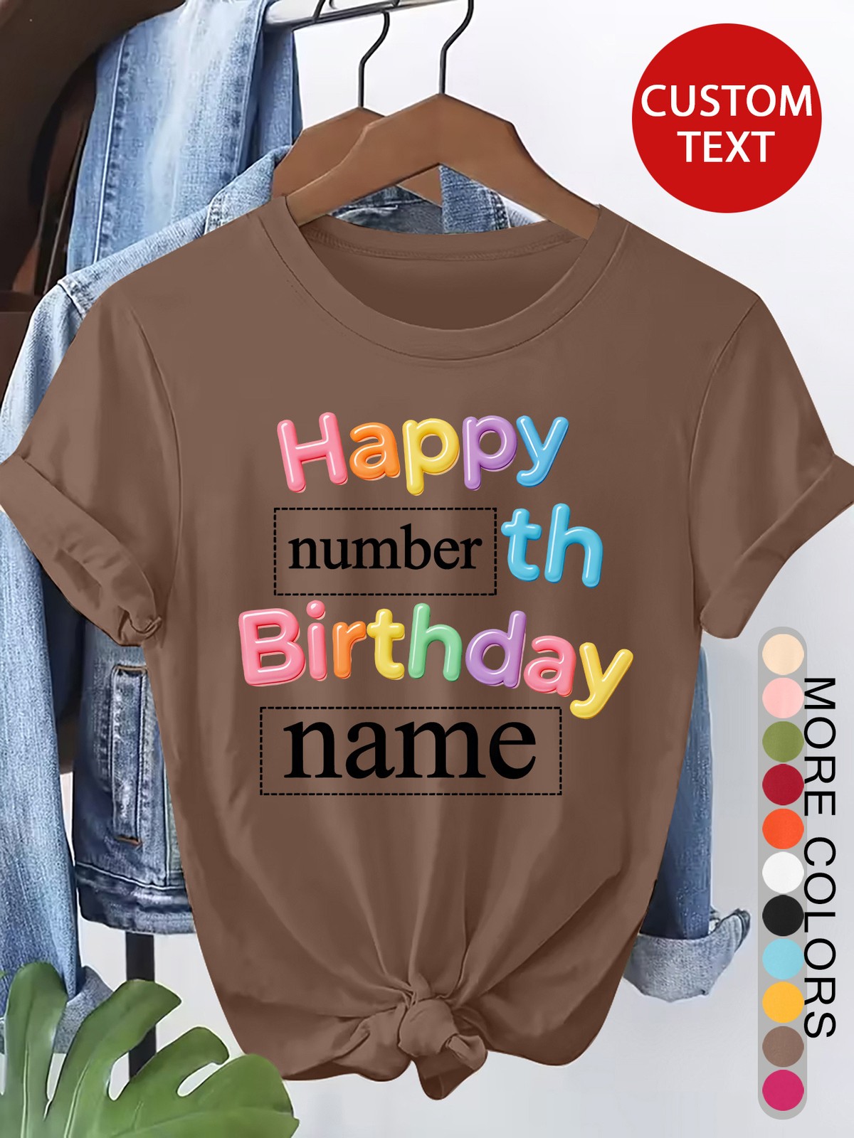 Women Men Customizable Text Birthday Text Custom Print Short Sleeve T-Shirt❀