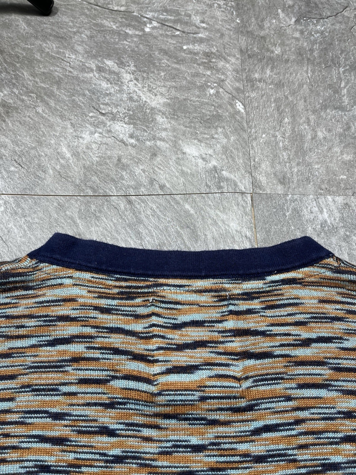 Percival Blue and Orange with Dynamic Pattern Knit Textured T-shirt tee size m