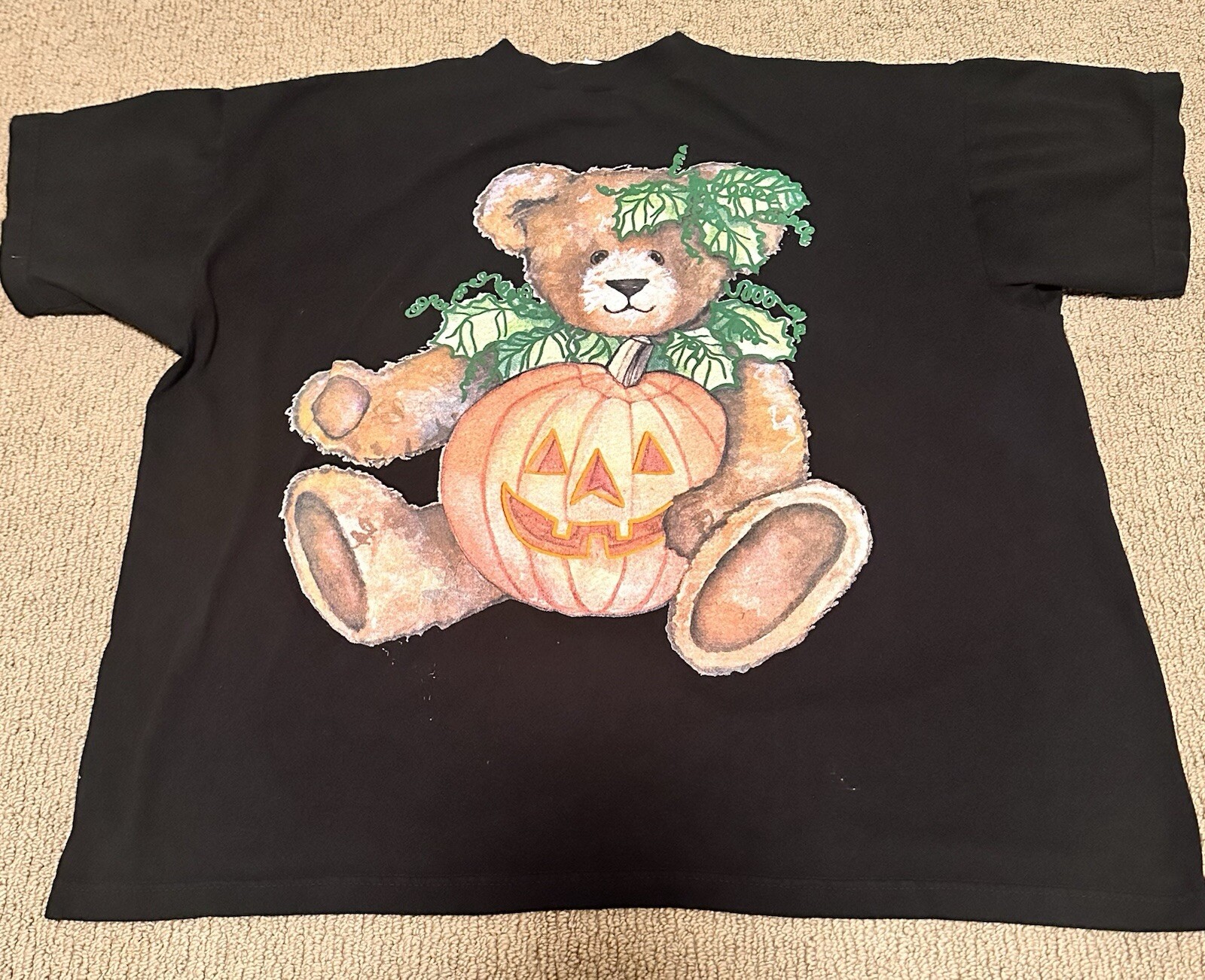 Vintage 90s HALLOWEEN TEDDY BEAR T-Shirt XL Cartoon Pumpkin Jack o’ Lantern