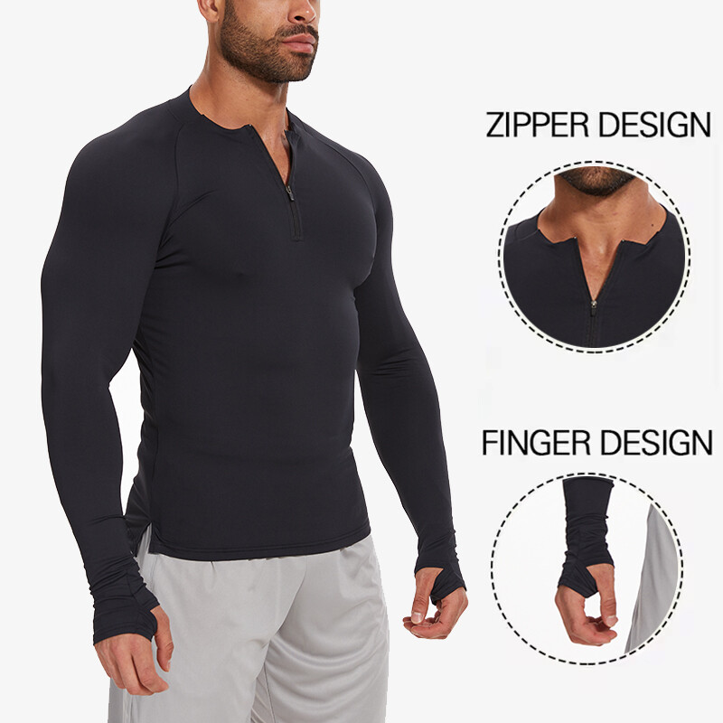 Men’s 1/4 Zip Long Sleeve Shirt Quick Dry Running Tops Athletic Quarter T-Shirt