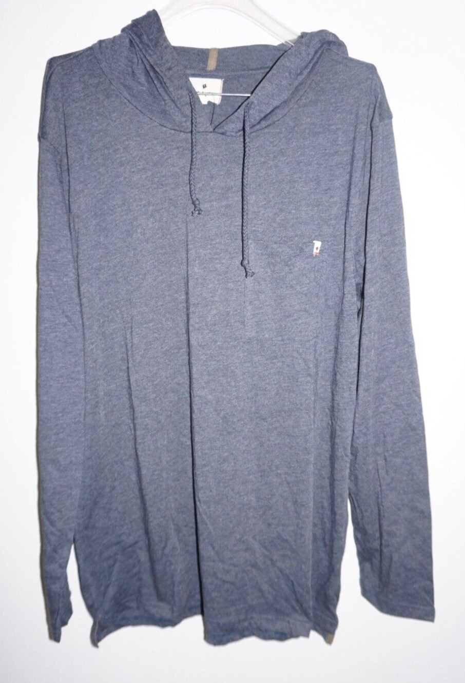 Rebel Canyon Heather Navy Blue Hooded Ling Sleeve T Shirt Mens Sz L Chest Pocket