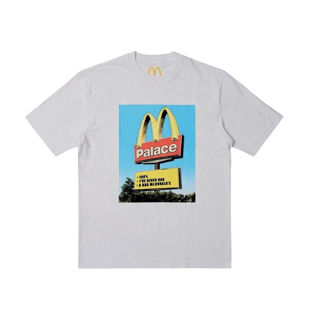 MCDONALDS X PALACE WHITE McD/PALACE LOGO T-SHIRT SIZE SMALL 2020 – (NWT)