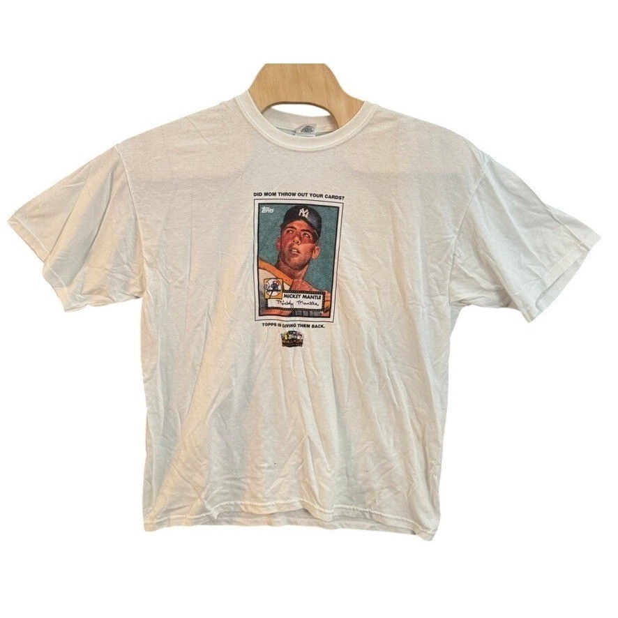 Gildan Topps Mickey Mantle Baseball Card Giveaway T-Shirt White XL Mens Vintage