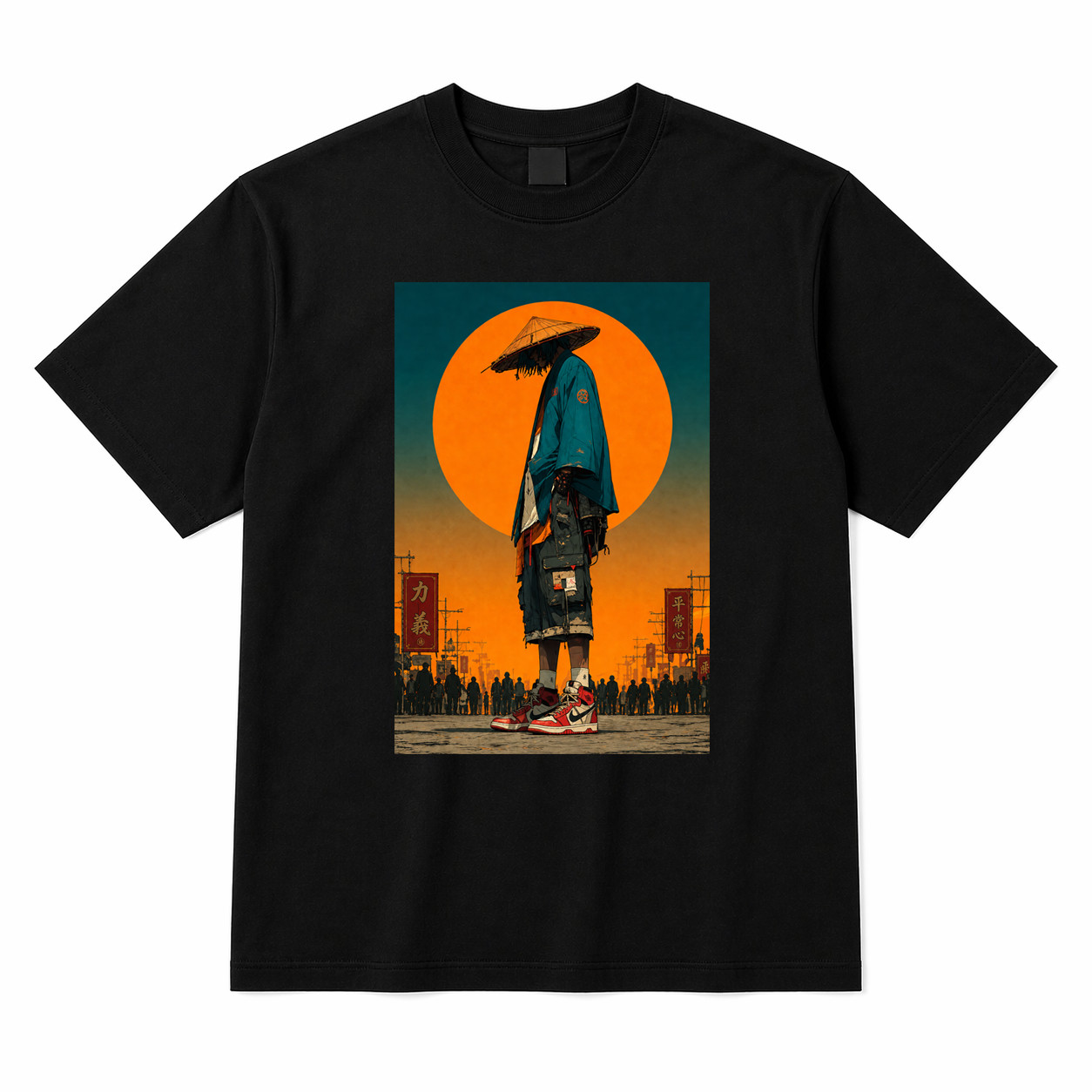 Unisex Graphic Black T-Shirt Cyberpunk Streetwear Loose Fit Japanese Anime Tee