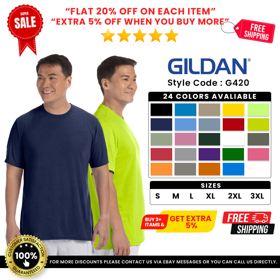 Gildan G420 Adult 100% Polyester Jersey Knit Short Sleeve Performance T-Shirt