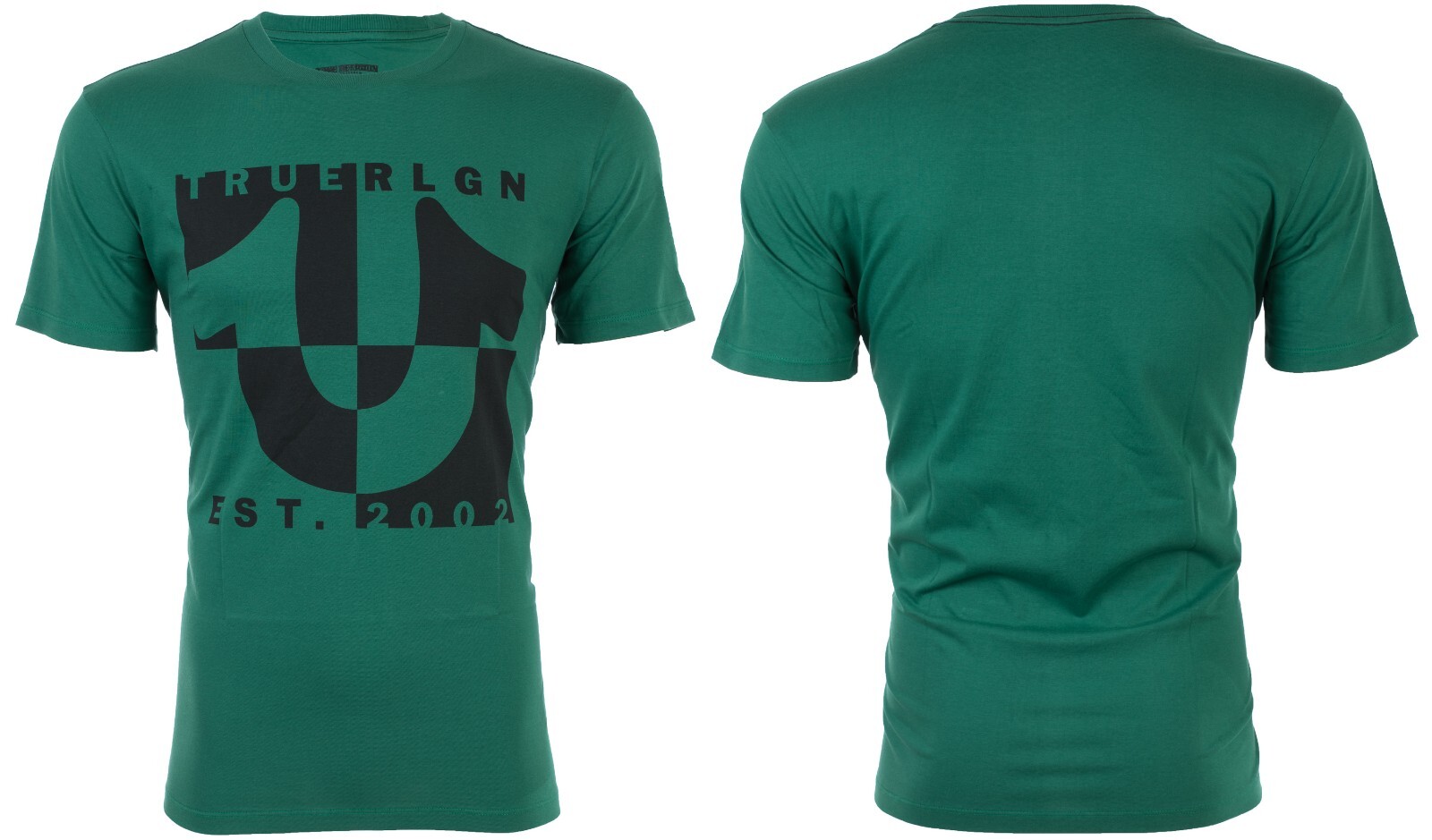 $69 TRUE RELIGION Green HORSESHOE SPLIT Short Sleeve Designer Graphic T-shirt