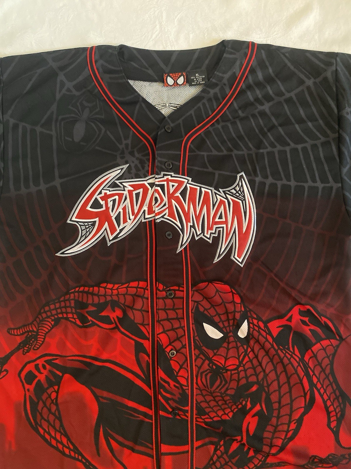 The Amazing Spider Man Baseball Jersey Mens XL Black Red Marvel Comics 2001 NWOT