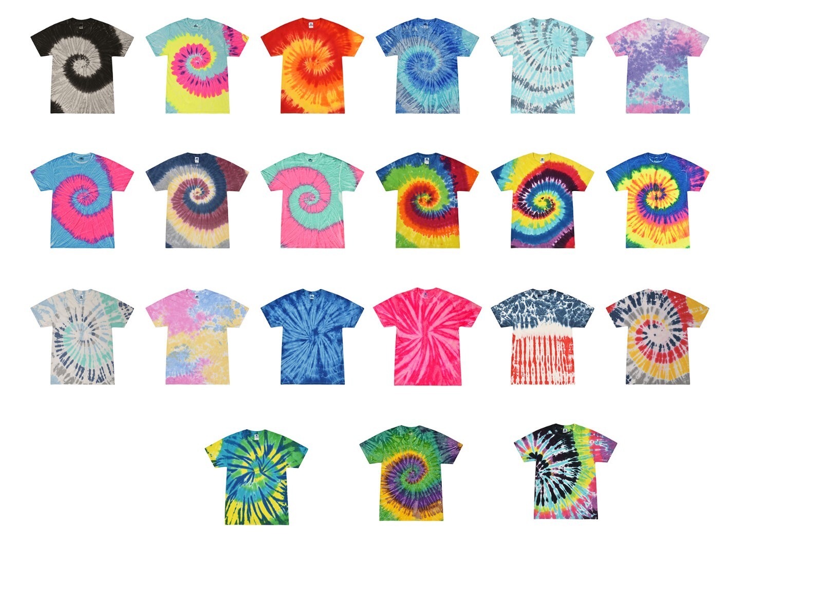 Tie Dye T-Shirts Multi-Color Kids & Adult Short Sleeve Cotton Colortone