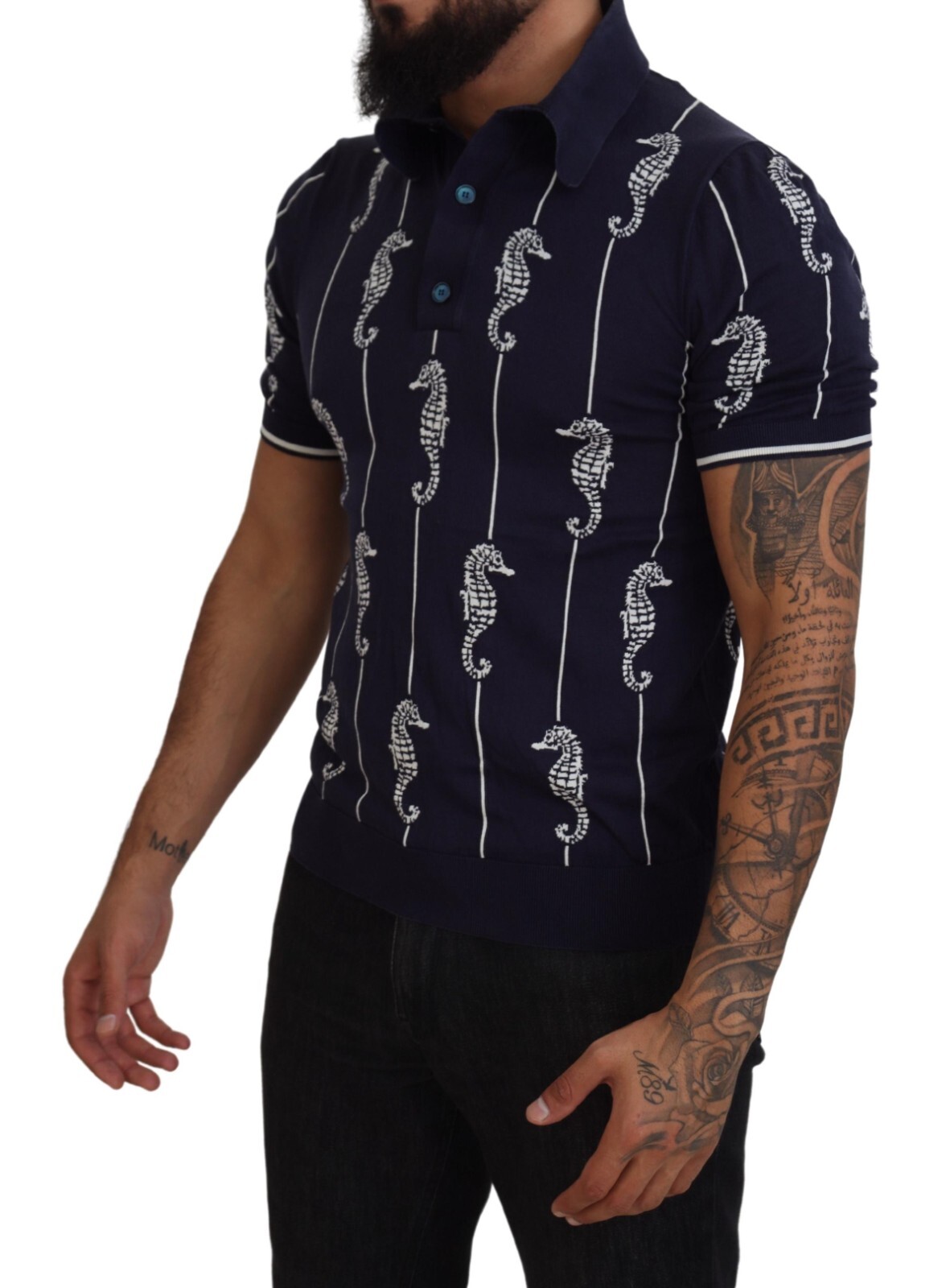 DOLCE & GABBANA T-shirt Dark Blue Sea Horse Collared Polo IT50/US40/L 1350usd