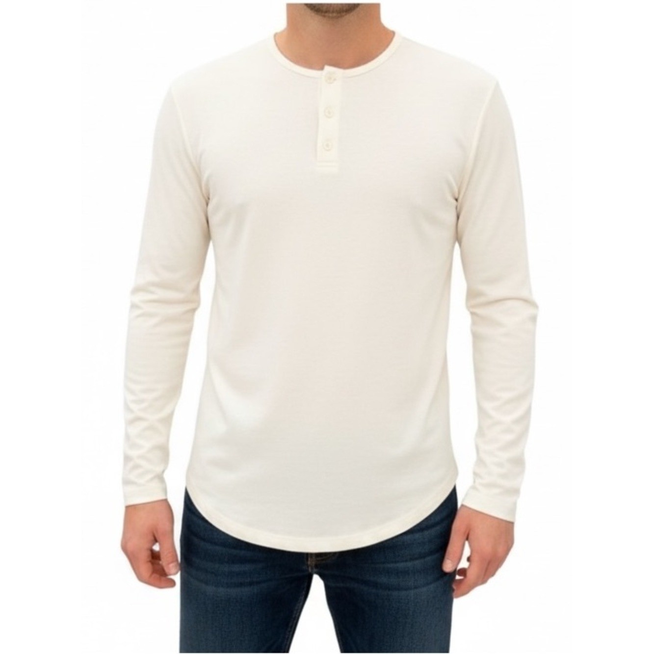 NWT Cuts Clothing Men’s AO Long Sleeve Henley Curve Hem Classic Slim Fit