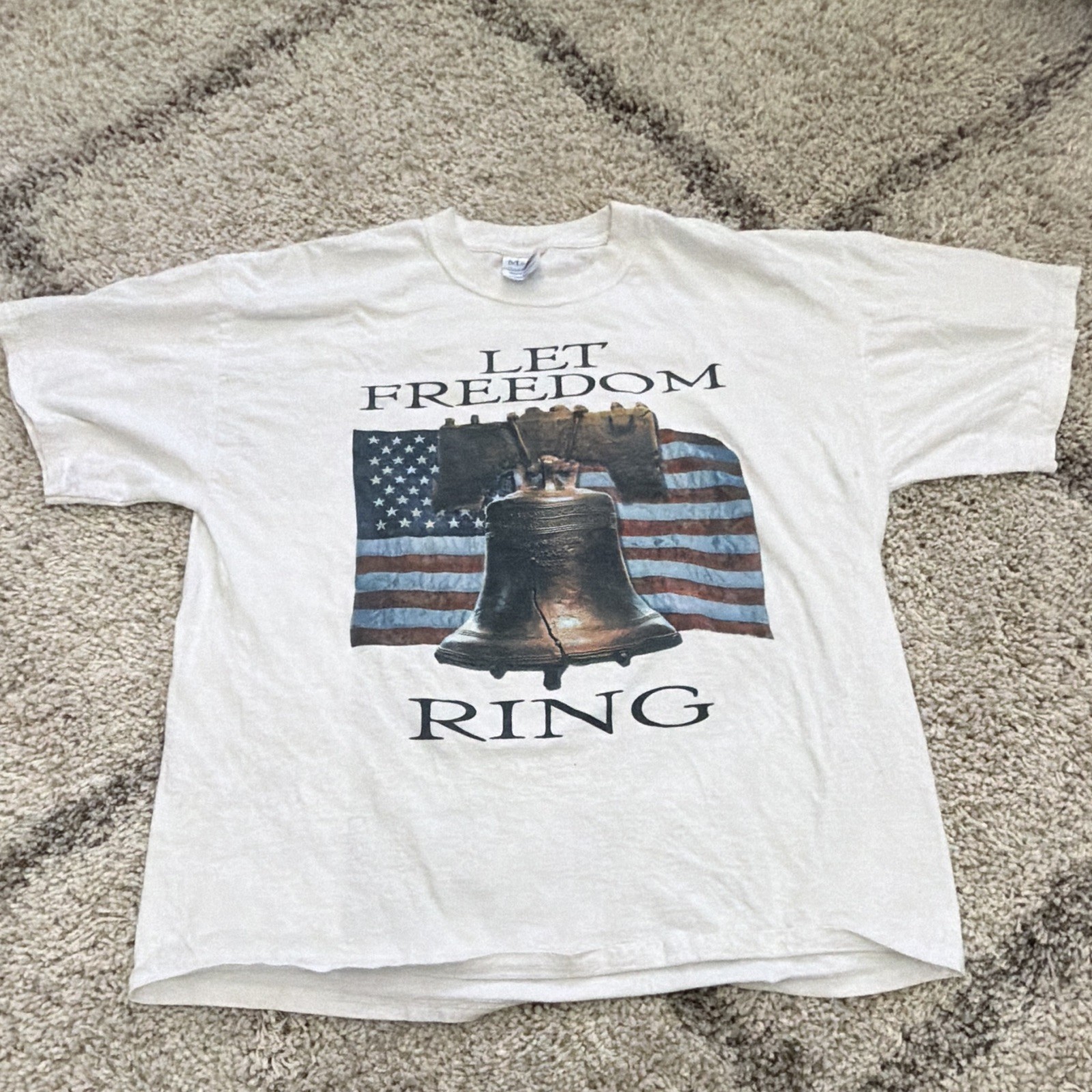 Vintage M&O Knits Heavyweight Preshrunk XL White Crewneck “Let Freedom Ring”
