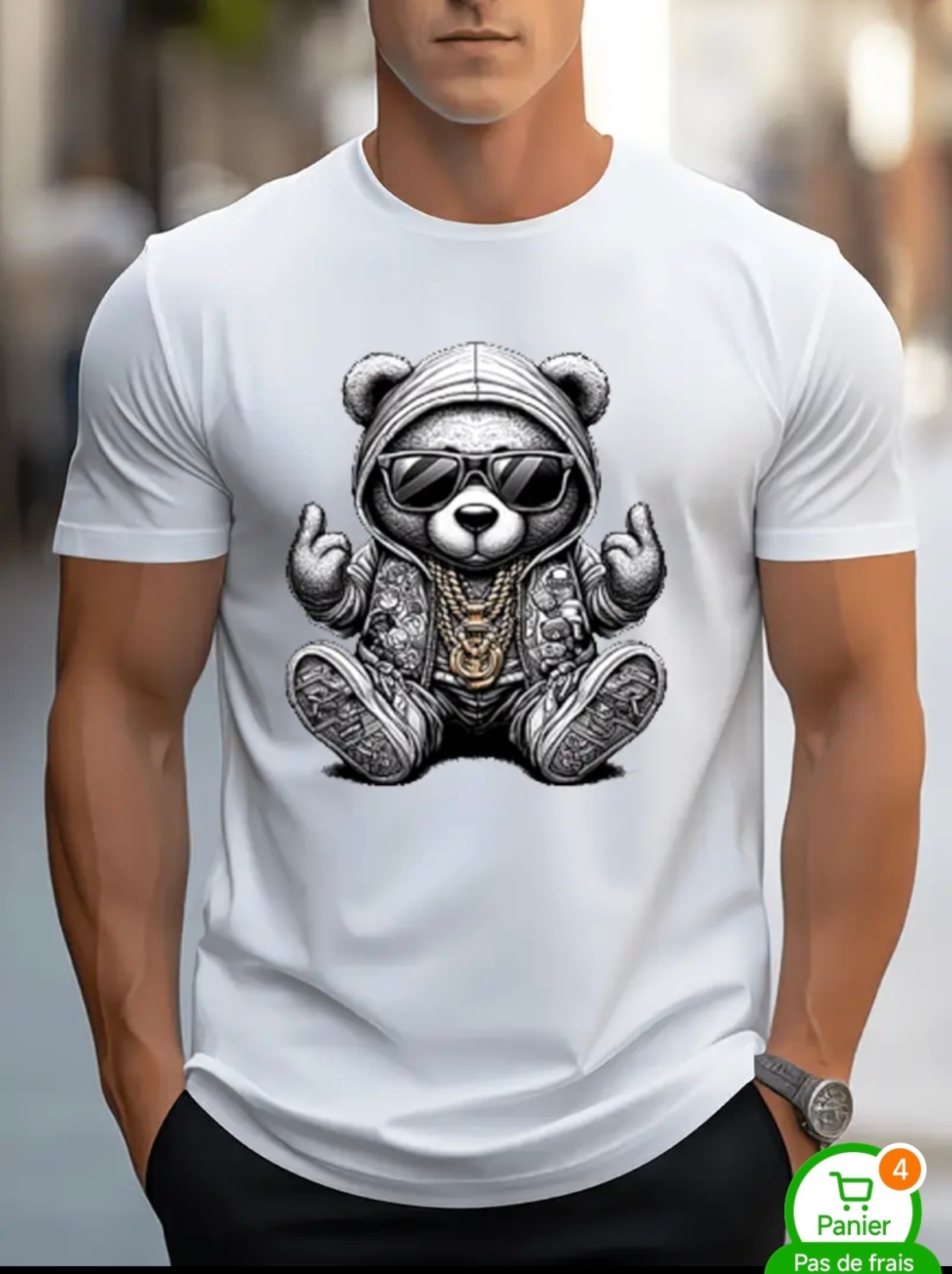 Men’s 100% Cotton Graphic T-Shirt – Bear Streetwear Design, Casual Fit