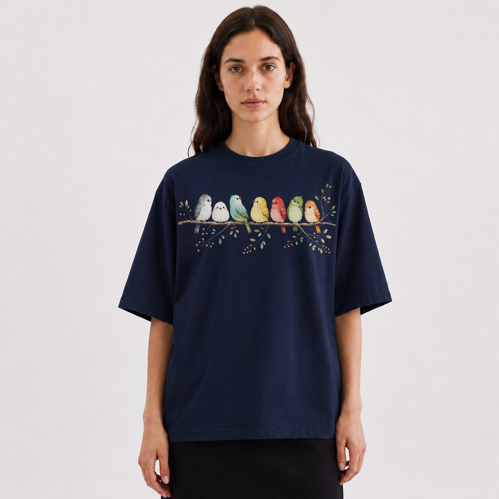Cute Colorful Birds Branch T-Shirt Adorable Bird Family Tee