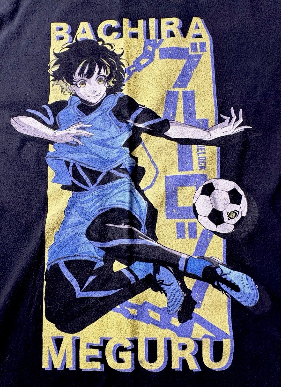 CrunchyRoll Blue Lock Anime Bachira Meguru T-shirt Shirt Sz M Black EUC