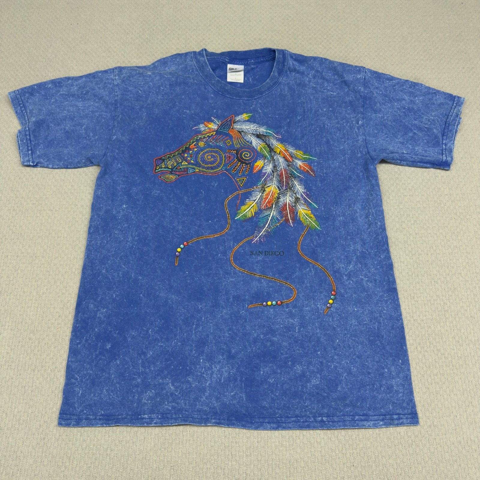 Vtg 90s San Diego California Horse Shirt Mens Large Blue Crew Neck Gildan Tee