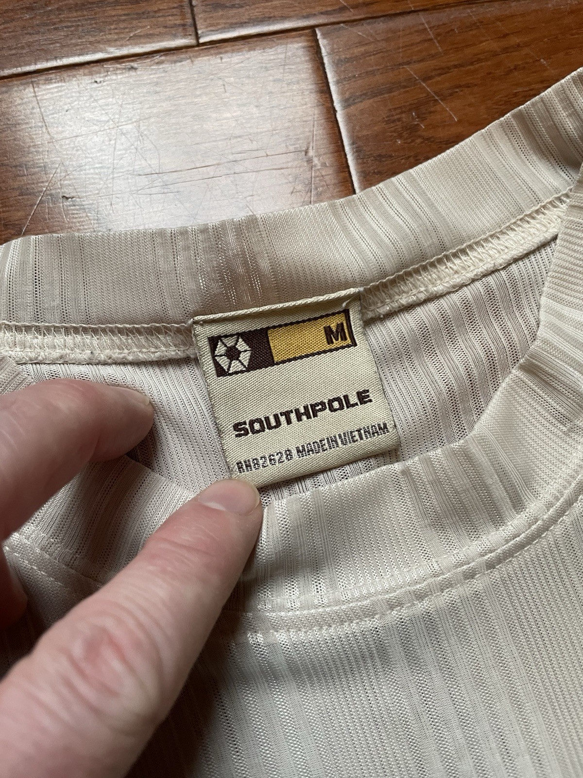 Vintage 90s Southpole Mens Medium Sheer Satin Striped Baggy Fit Shirt Light Gray