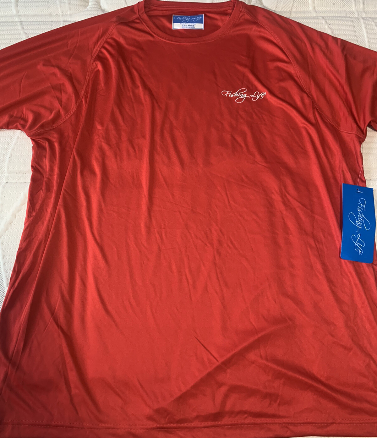 Fishing Life T-Shirt Men’s Long Sleeve Dri-Fit Fishing Boating Red 2XL Polyester