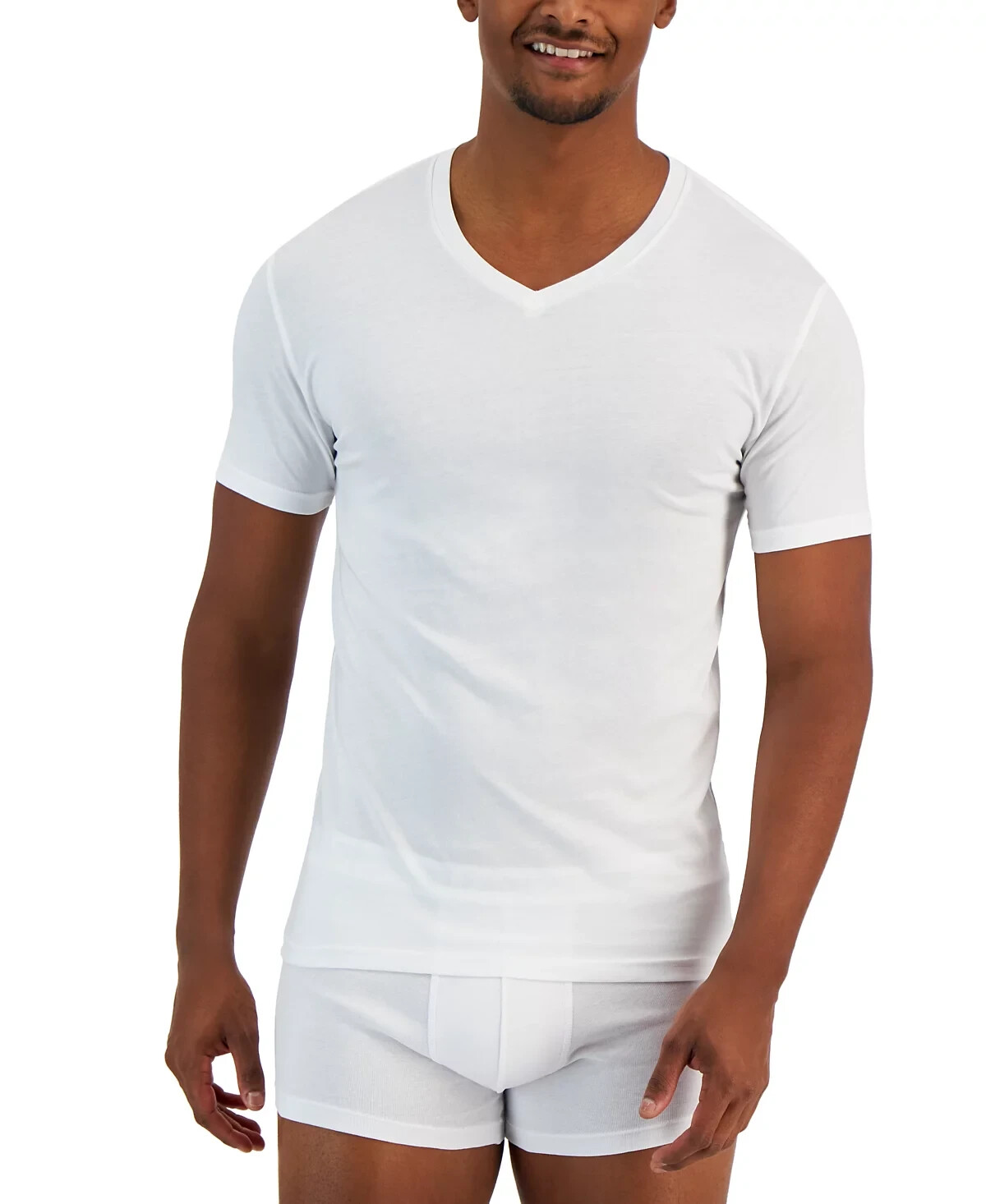 ALFANI Men’s 4 Pack White 100% Cotton Regular Fit V-Neck T-Shirt NEW Small