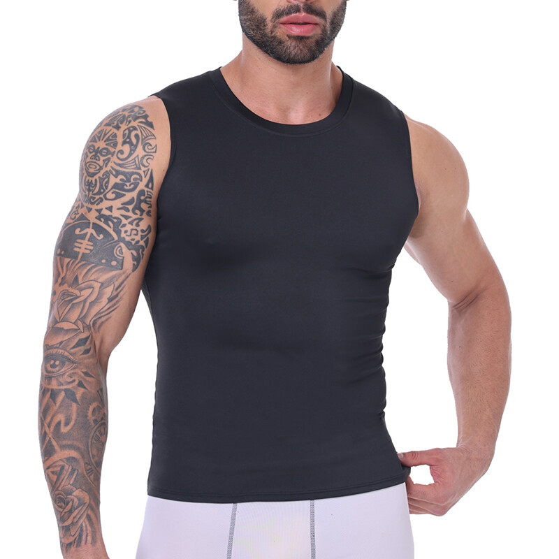 Mens Slimming Tummy Body Shaper Vest Compression T-Shirt Fitness Muscle Tank Top