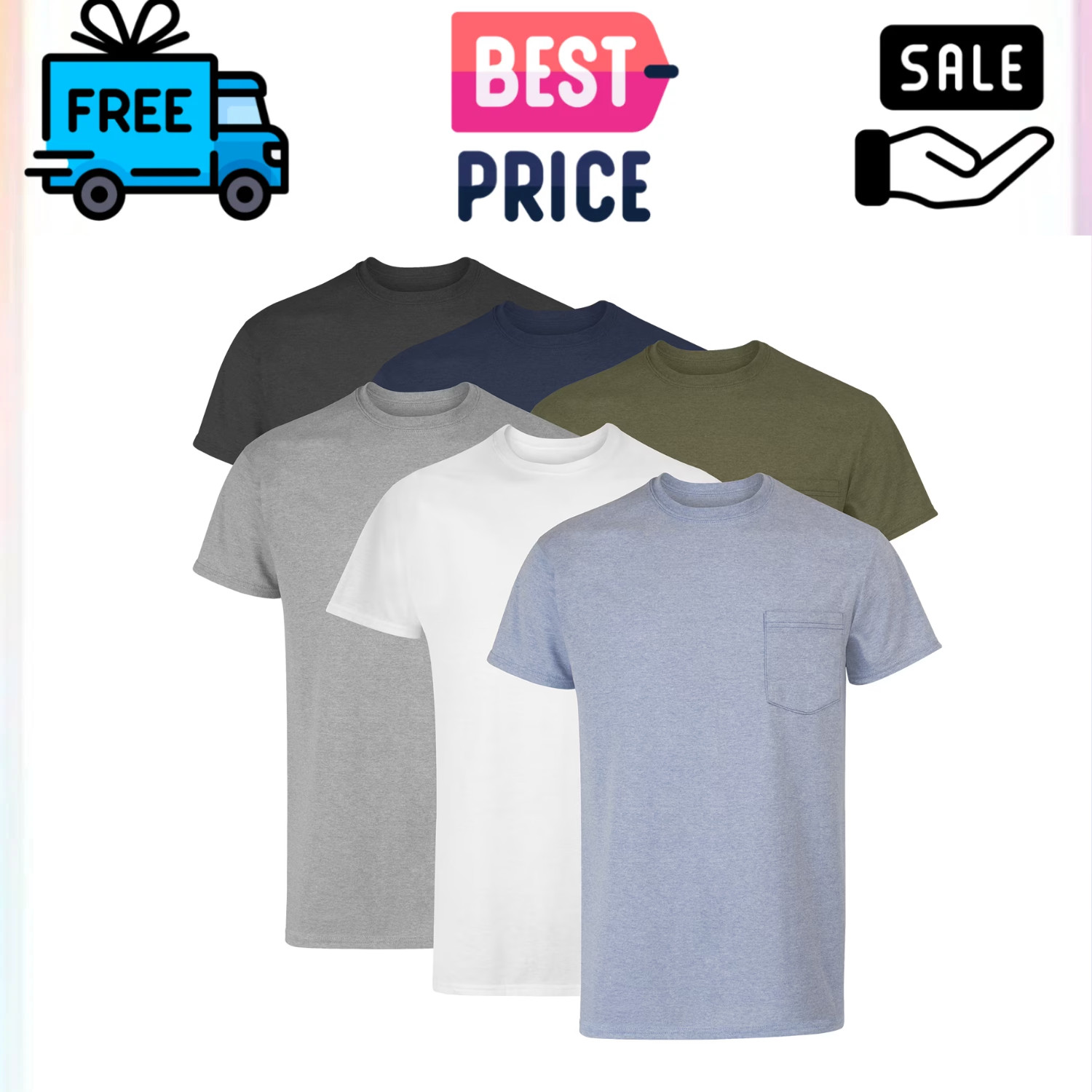 Hanes 6 Pack Pocket T Shirt Assorted Cotton Breathable Undershirt, Size XL
