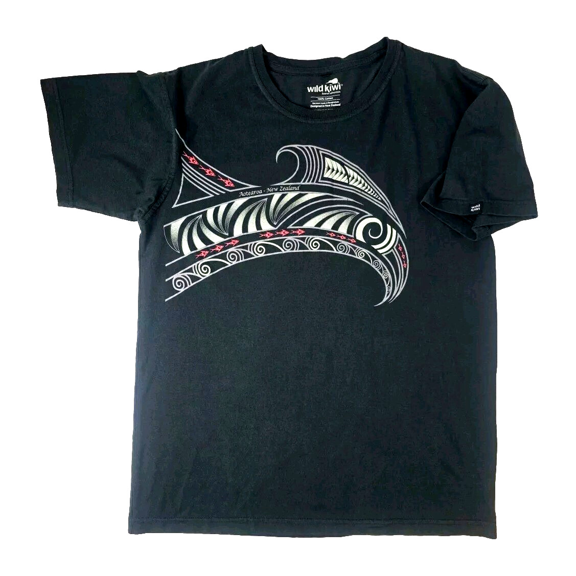Wild Kiwi New Zealand T-Shirt Mens XL Black Aotearoa Māori Art Graphic Tee Rare