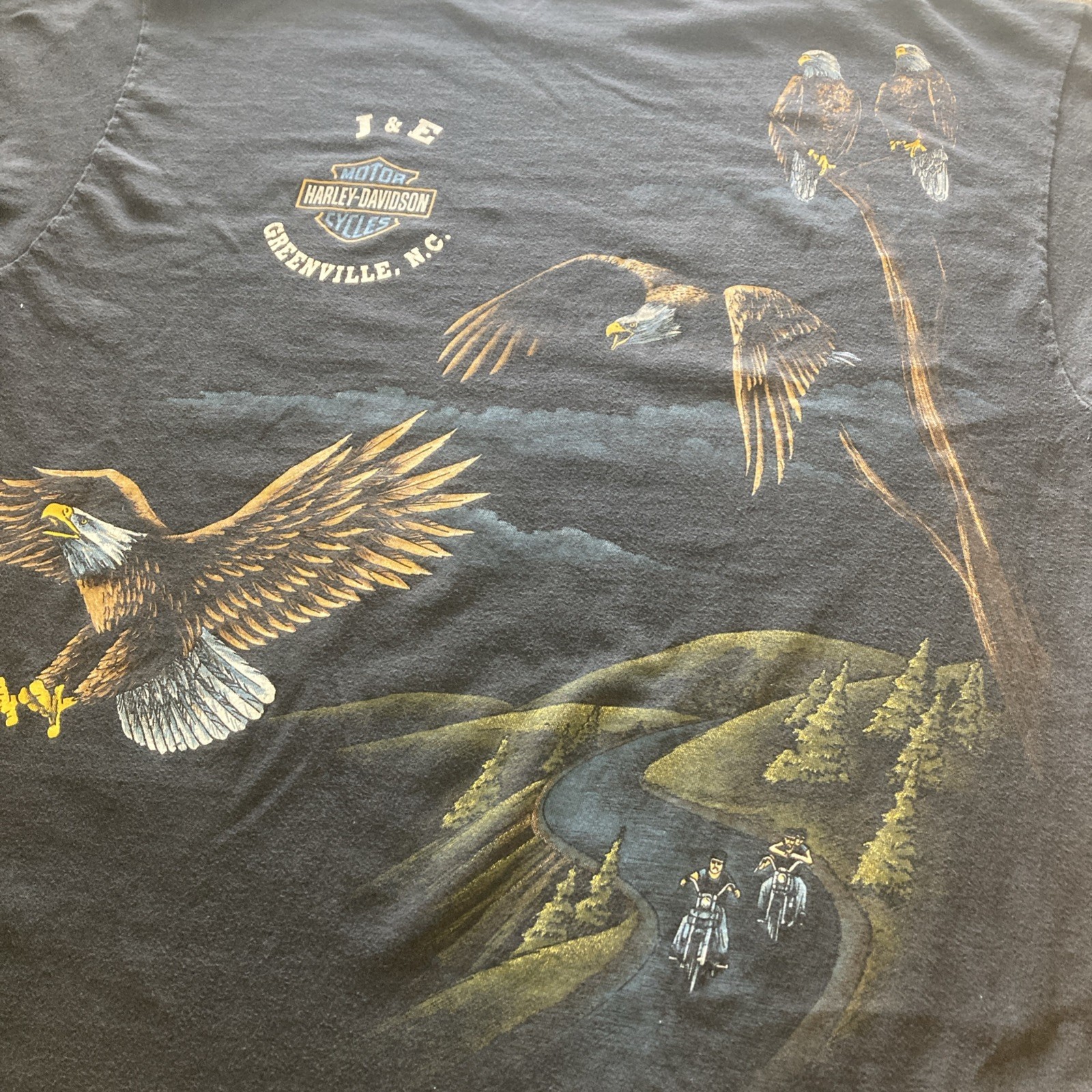 VTG 90s Harley Davidson Eagle AOP Shirt Rare Size XL Black Faded Single Stitch