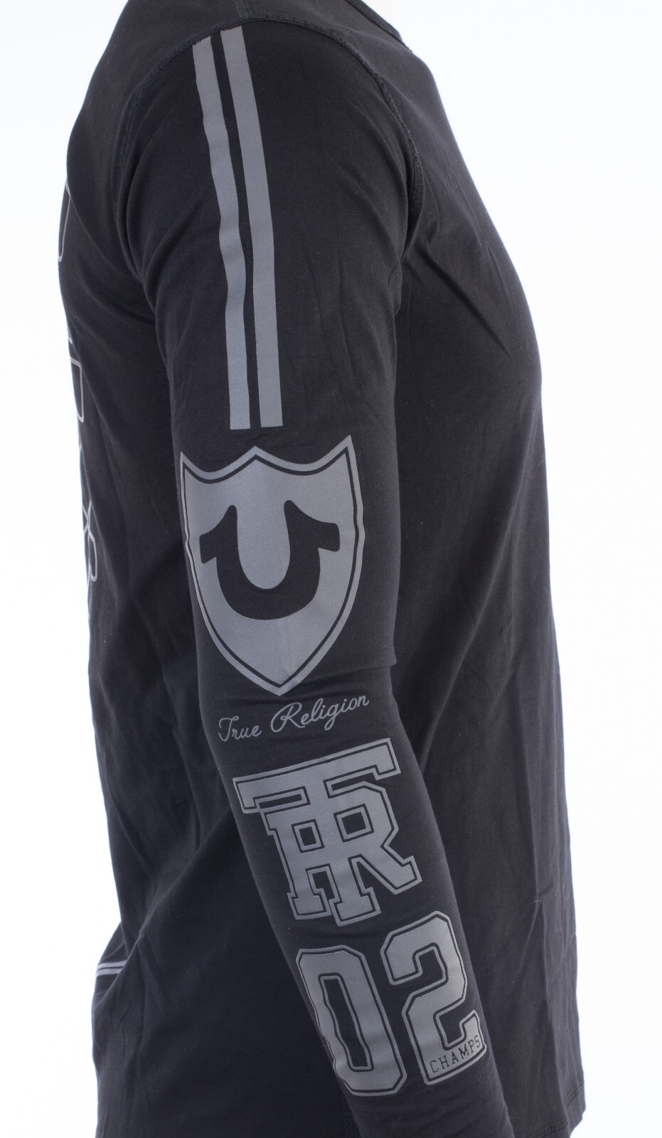 $99 TRUE RELIGION Black MOTO PUFF Horseshoe Long Sleeve Designer Graphic T-shirt