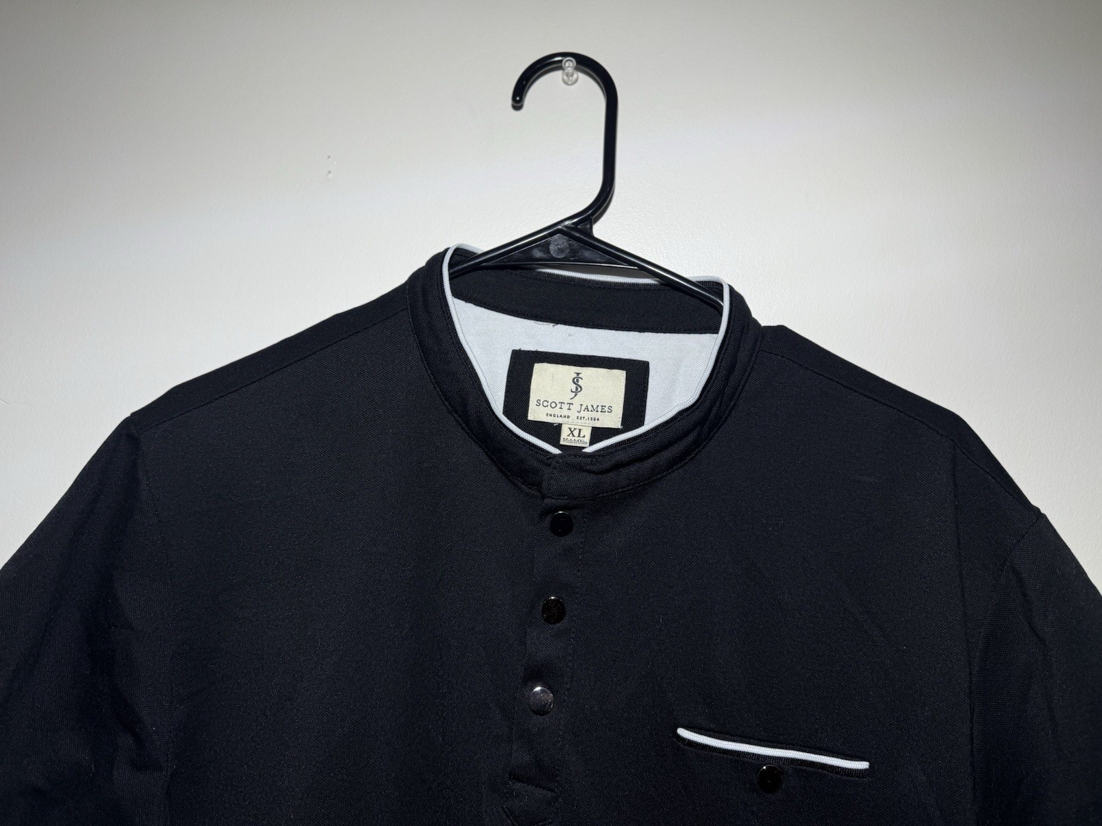 Scott James black polo shirt with white trim