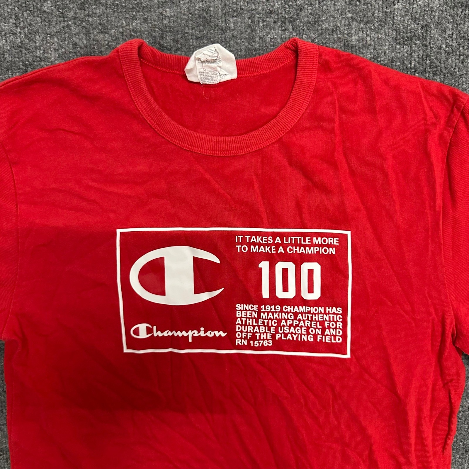 Champion T-Shirt Mens Size Medium Red Graphic 100 Anniversary Short Sleeve Tee