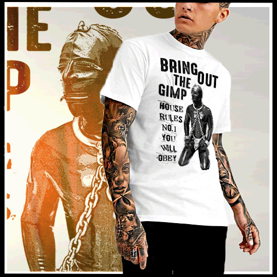 BDSM T-Shirt Gimp in Bondage chains dominatrix femdom Sensory Deprivation rules