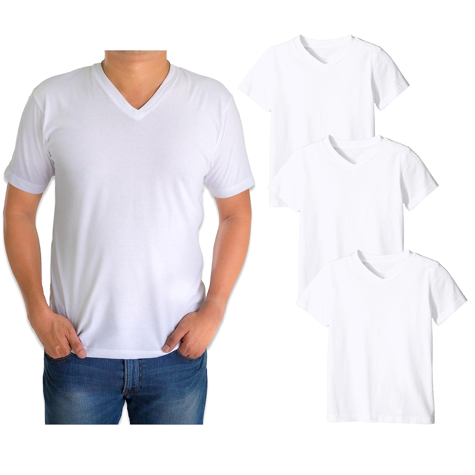 Classic Men’s White Short Sleeve Undershirts V Neck T Shirt – Multi & Bulk Wh…