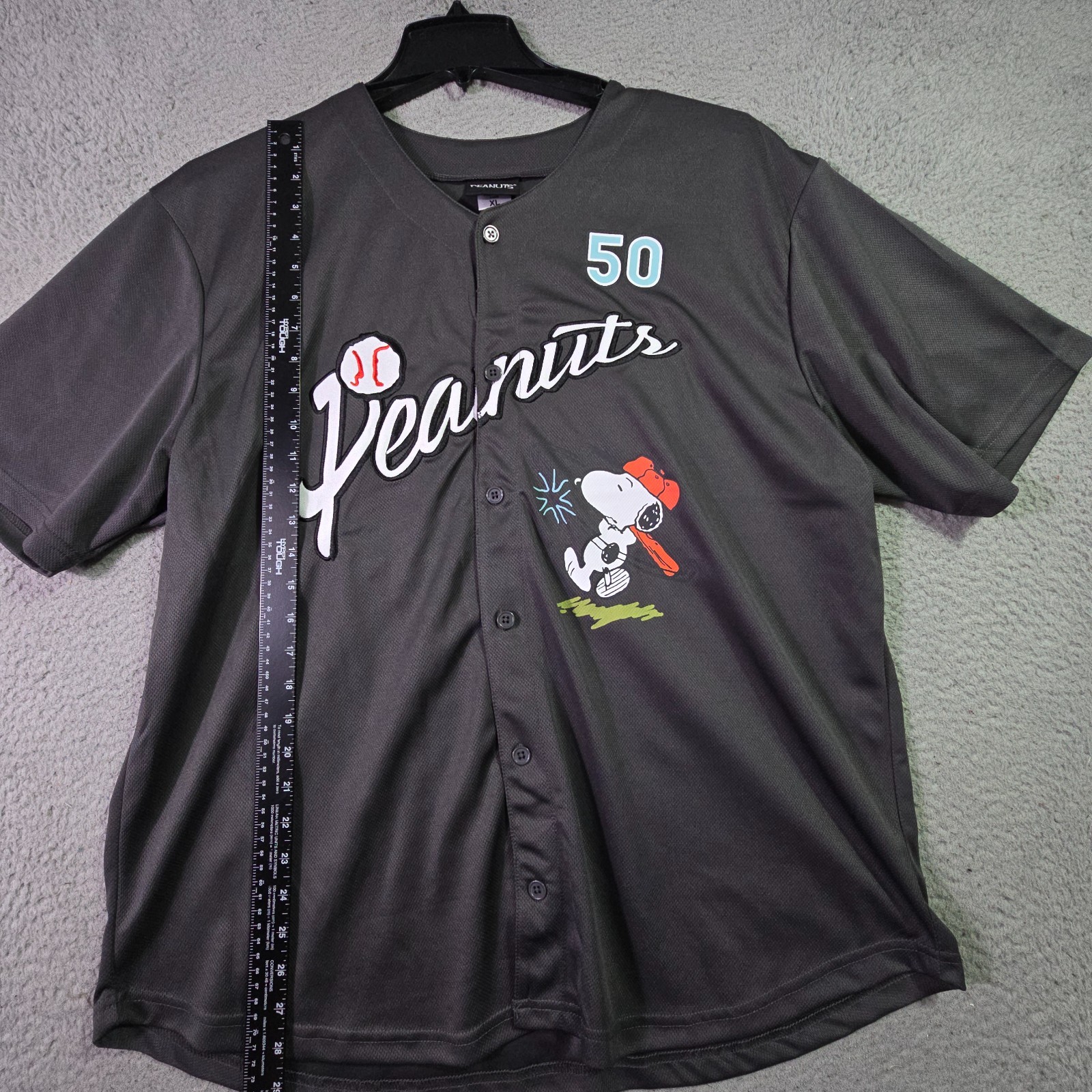 Peanuts® Snoopy Baseball Jersey shirt Mens XL Black Charlie Brown Button Up NWT