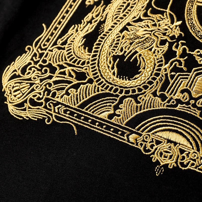 Men Embroidered Dragon T Shirt Chinese Style Streetwear Crew Neck Summer Tee Top