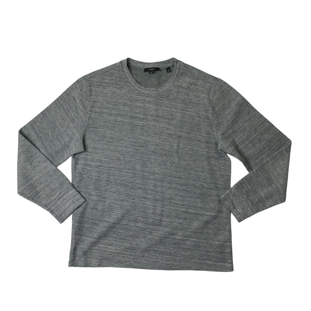 Vince Shirt Mens L Large Gray Thermal Knit Cotton Blend Crew Neck Long Sleeve