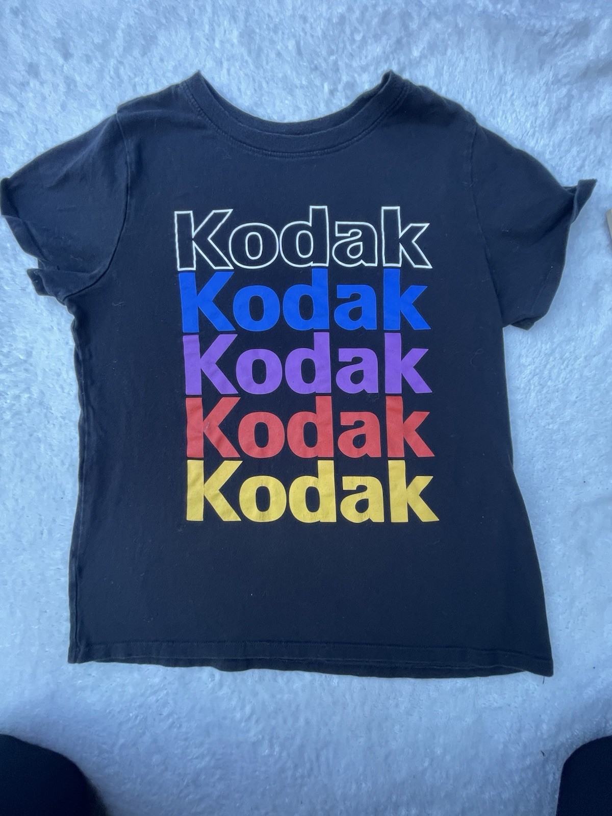 Kodak Shirt Mens M Black Short Sleeve Rainbow Logo Stacked Graphic