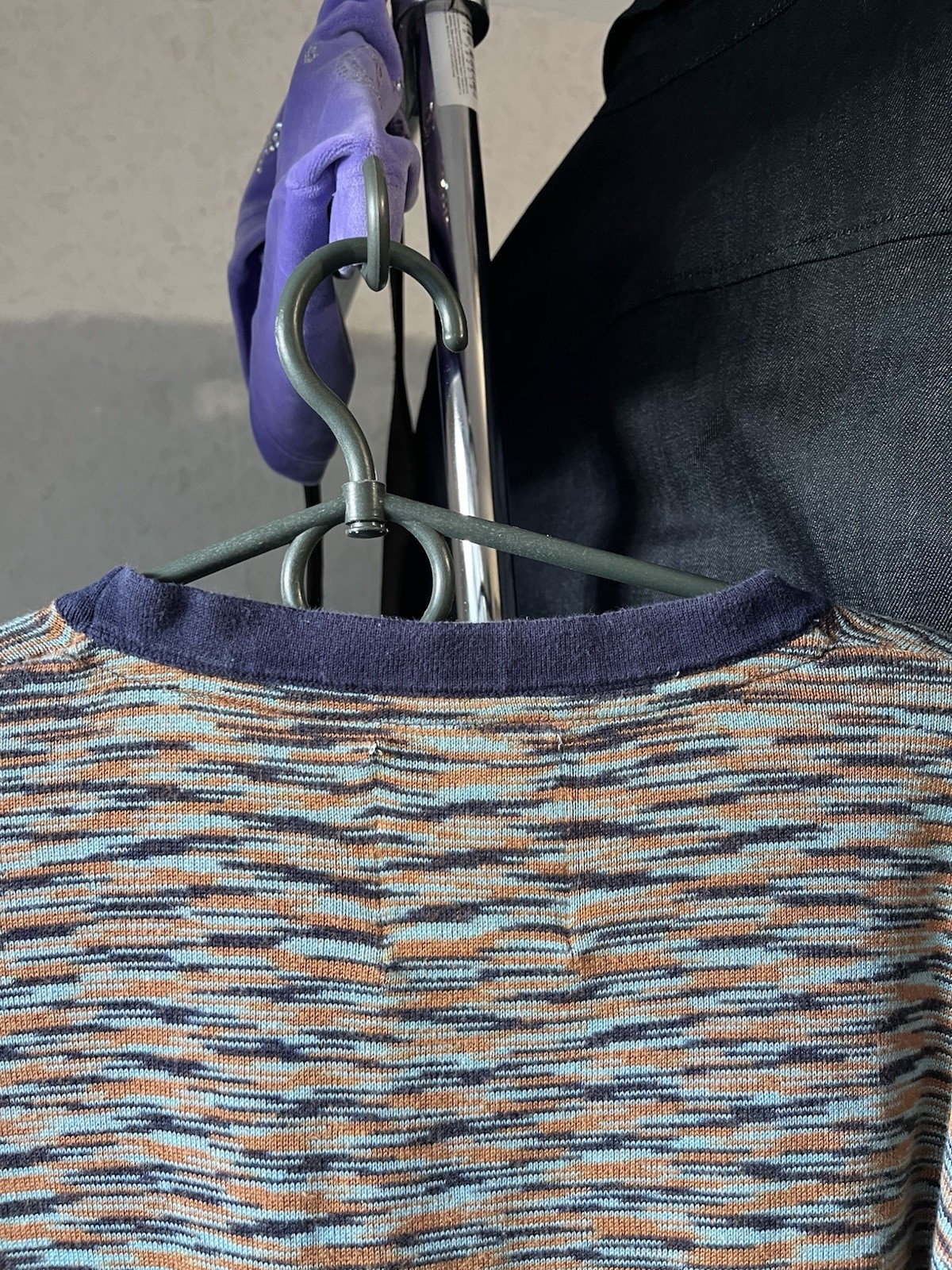 Percival Blue and Orange with Dynamic Pattern Knit Textured T-shirt tee size m